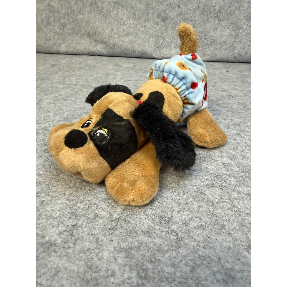 Pound Puppies Tan Black Dog Plush Diaper Hearts PP Logo Vintage Style 10 Inch